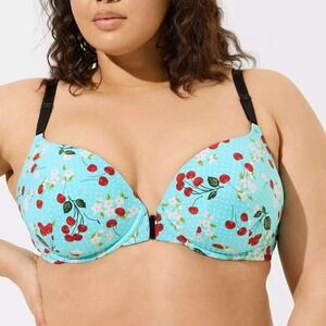 Torrid Cherry Floral Polka Dot Blue Perfect T-Shirt Front Close Bra 38DD